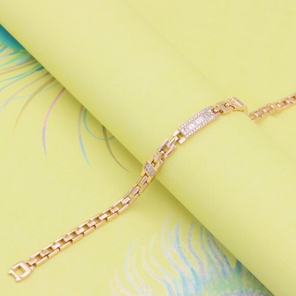 "Elegant Baguette-Cut Stone Rose Gold Bracelet in Chunky Chain, XPBL0906 - Picture 3 of 12